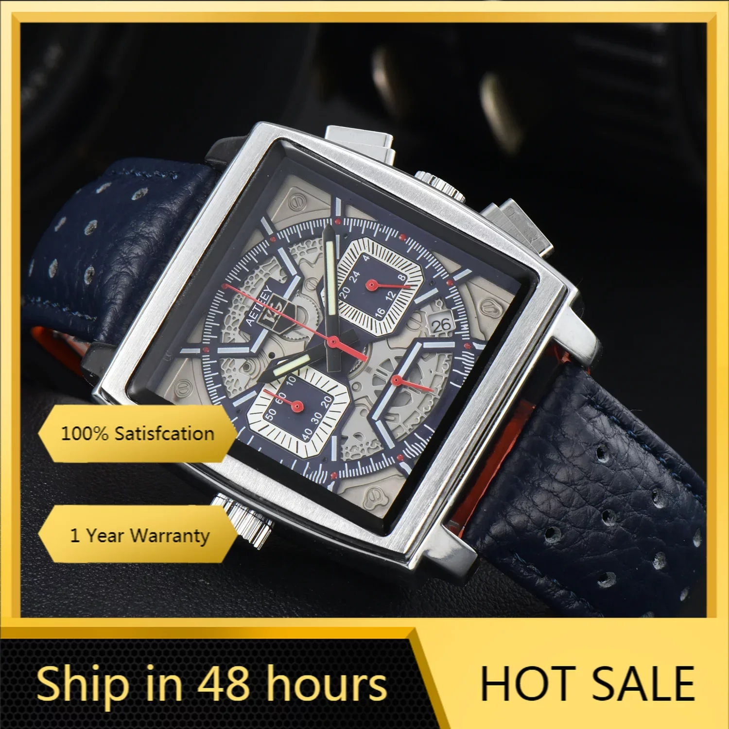

Fashion Original Brand Luxury Watches For Men Monac Design Quartz Leather Strap High Qaulity Automatic Date Hot Male AAA Clocks