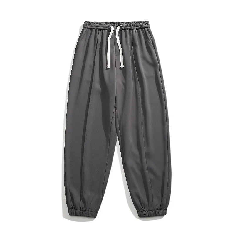 Men's Solid Spring Autumn Shirring Folds Pockets Elastic High Waist Casual Harlan Lantern Office Lady Vintage Formal Pants