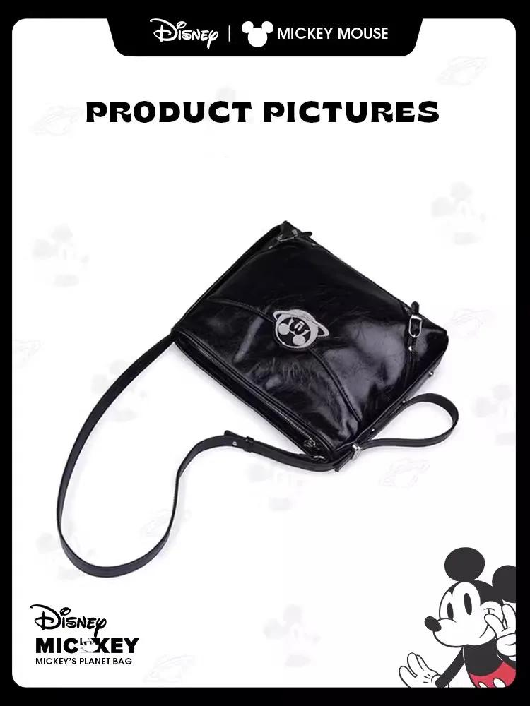 Disney Black Mickey Planet Tote Pack Large Capacity Crossbody Shoulder Bag For Women Brand Premium Leather Underarm Bag 5