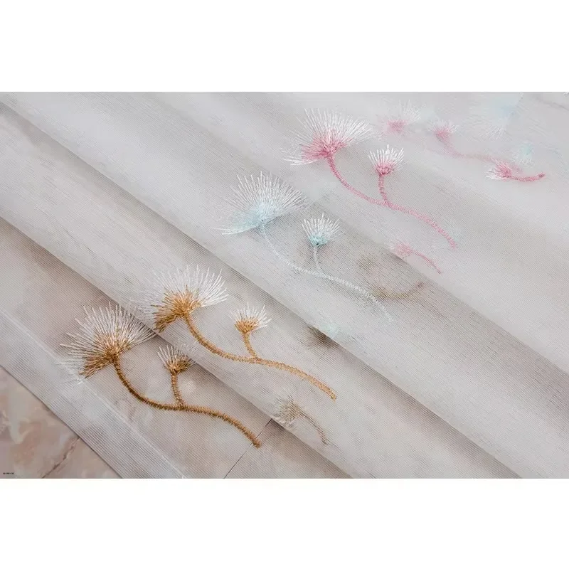 Window Dandelion Embroidered White Window Screen Finished Translucent,2025 New 1PC Modern Curtain Screen Minimalist Bedroom 5