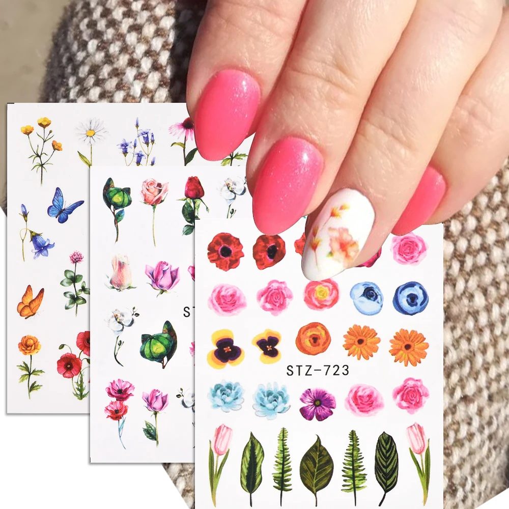 

Spring Watercolor Nail Water Decal Stickers Flower Leaf Tree Green Simple Summer DIY Slider For Manicuring Nail Art Watermark