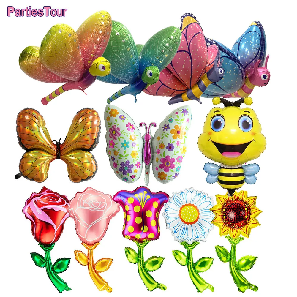Large Butterfly Dragonfly Foil Balloon Rainbow Flower Plant Helium Balloons Wedding Decorations Baby Shower Birthday Party Favor