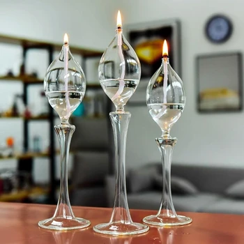 Creative glass oil lamp candlestick decoration Nordic romantic simple candlelight dinner family smokeless oil lamp decoration