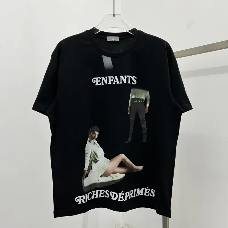 

24SS High Quality Character Digital Print Black Erd T Shirt Cotton Top Tee Oversized Streetwear T-shirt F021