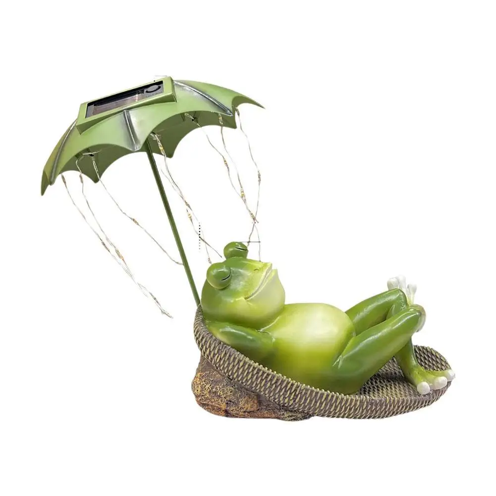 

Solar Frog Umbrella Pond Statues LED Waterproof, Resin Cute Animal Sculpture Lights, Ideal Ornament For Yard Lawn Patio