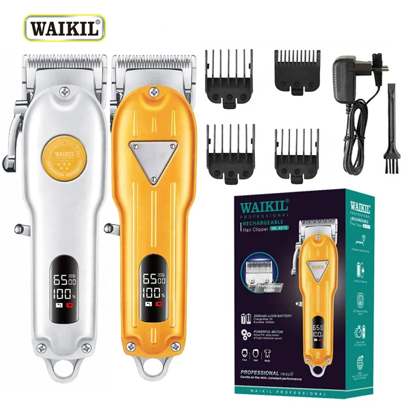 

Металлическая Парикмахерская Машинка для стрижки волос WAIKIL для мужчин, профессиональный электрический триммер для бороды, перезаряжаемая машинка для стрижки волос