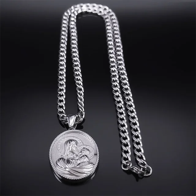 Argento Placcato Oro 14kt Collana Uomo In Argento Sterling 925 Placcato Oro 14kt Con Ciondolo Vergine Maria - HarlemBling Ciondolo Vergine Maria Uomo