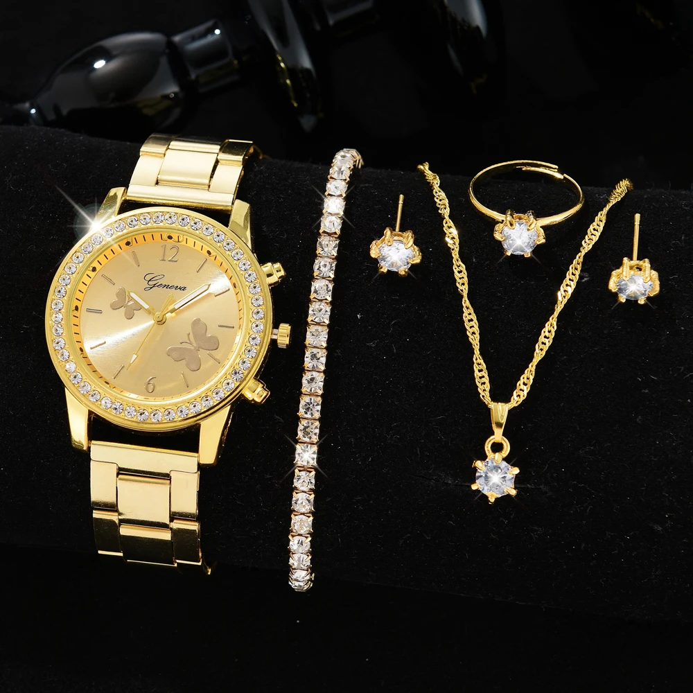 5 قطعة مجموعة الفضة الفاخرة ساعة النساء حلقة قلادة...