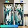 2-Panels Stained Glass Dolphin Decorative Curtains, Semi Transparent Without Lining, Durable Polyester Fiber Curtains 5