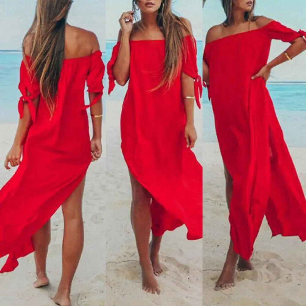 

Beachwear Dress Chic Pure Color Beachwear Dress Cool Swimsuit Dress Mid-calf Length Swimwear Dress for Beach summer dresses