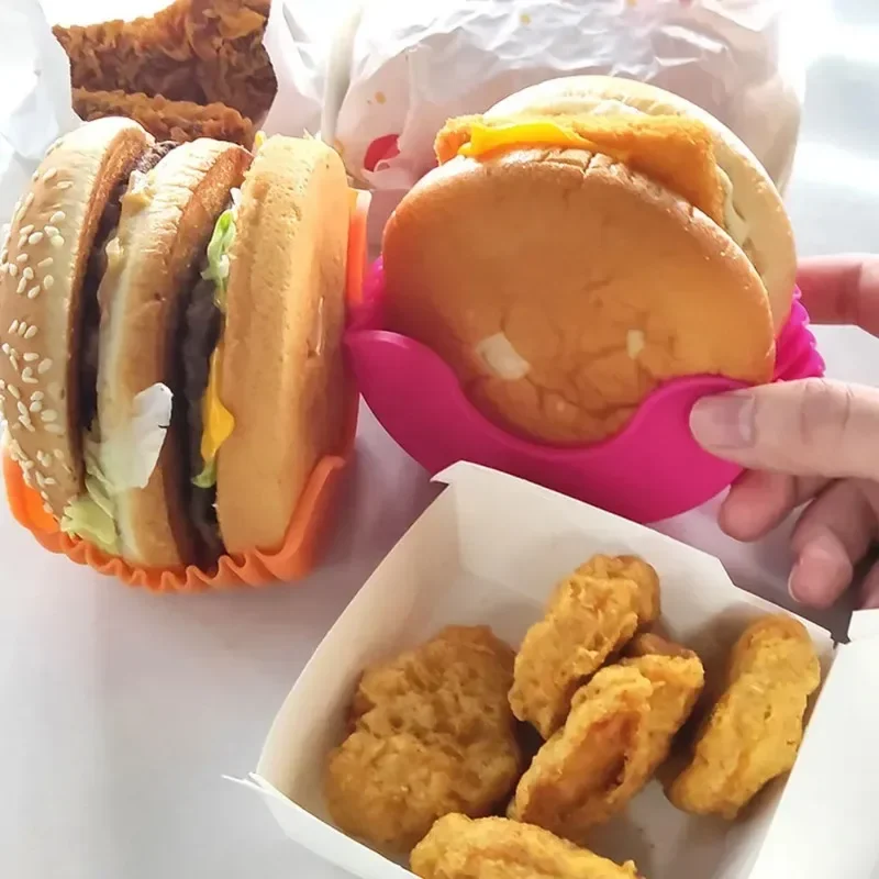 Burger Holder Silicone Shelf Hamburger Tools Fixed Rack Holder Storage Kitchen Organizer Box 4Pcs