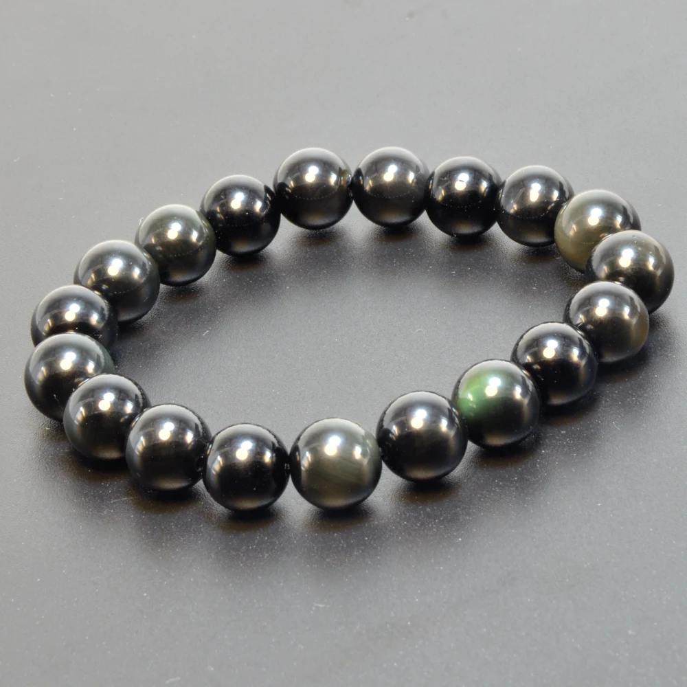 Natural Gem Bracelet Natural Colorful Sheen Obsidian Bracelet 16mm 10mm for Men Women Crystal Jewelry Yoga Healing Rosary Beads