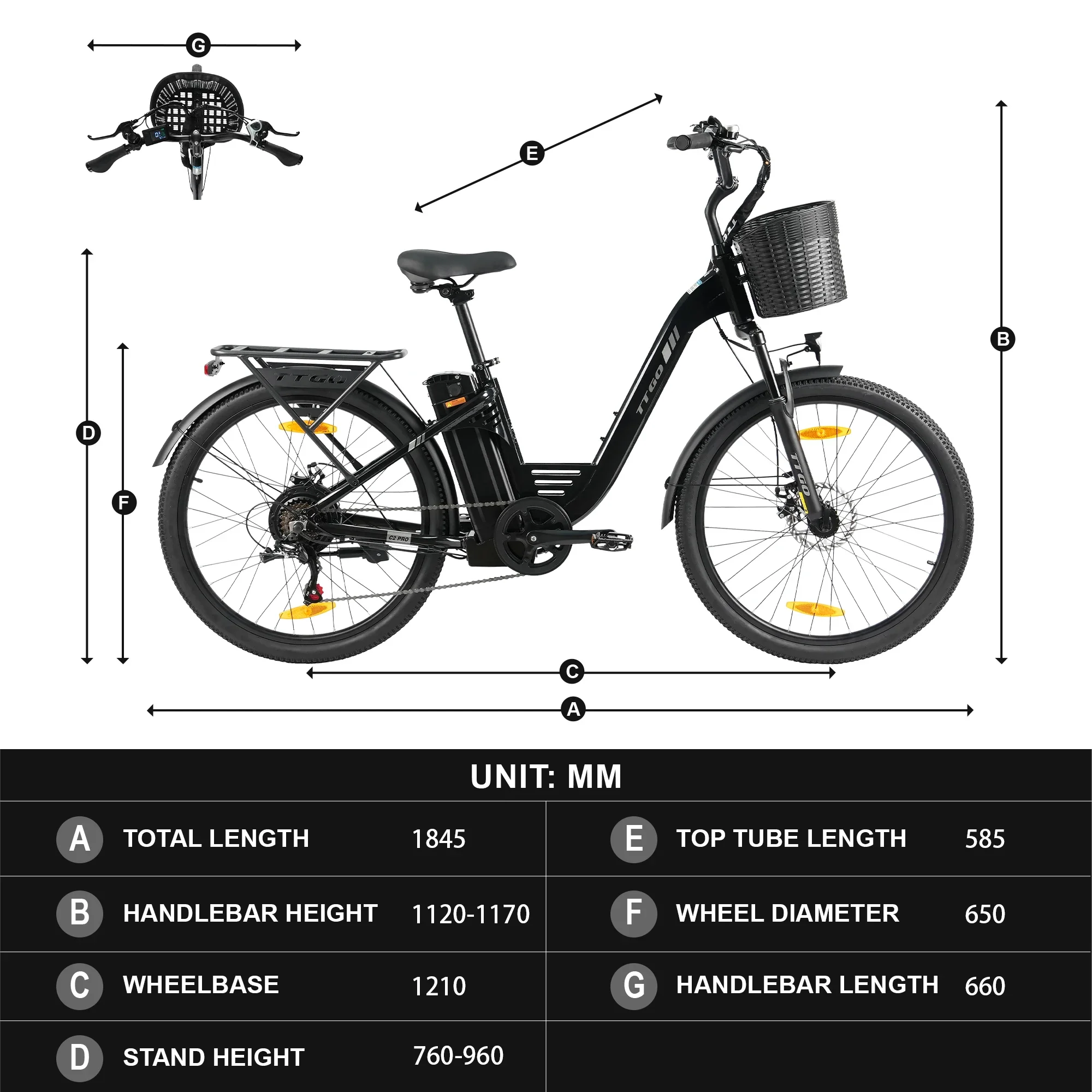 TTGO C2PRO Urban Commuting E-Bike 250W Bürstenloser Motor 36V18Ah Lithium-Akku Elektrofahrrad 26*1,95" Reifen Trip E-Bike – Detail 10