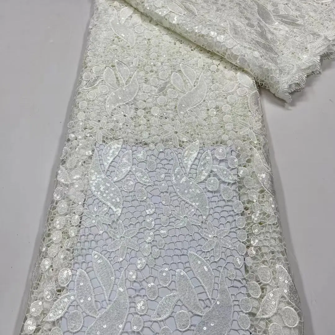 

African Lace Fabric Hot Sell New Arrival African Cord Lace With Plenty Beaded High Quality Lace FabricHS35