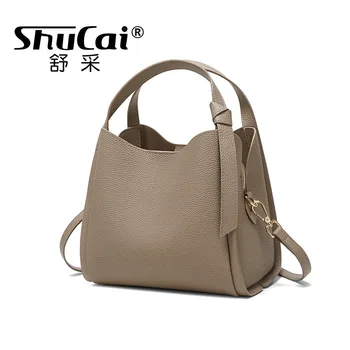 Genuine leather women's bag handbag new shoulder fashion bucket bag cowhide crossbody bag female 1