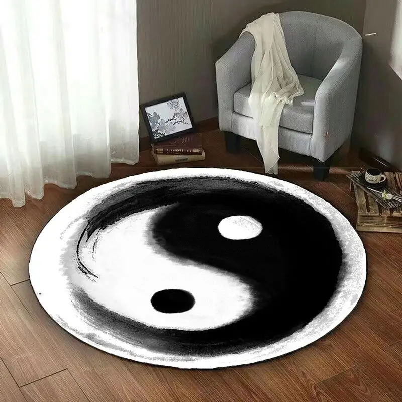 

Black and White Yin and Yang Carpet Tai Chi Buddhist Round Rug Living Room Bedroom Yingyang Prayer Ring Floor Mat Soft Rug