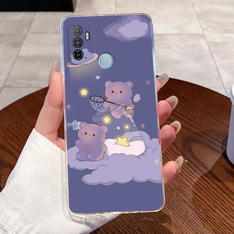 Aesthetic Cute Cat Cartoon Transparent Silicone Phone Case with Soft Bumper