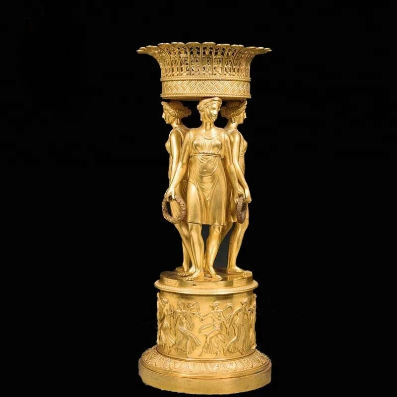 

Home decoration large antique brass flower vase with lady statue sculpture