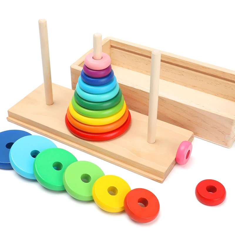 Tanch Hanoi Tower Puzzle All In One Logical Thinking Tower Of Hanoi Brain Teaser Puzzle Stacking Boxes Game Toys For Kids And Adults (8 Rings)