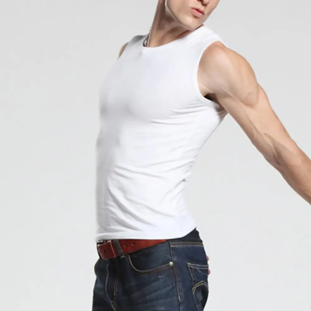 

2021 Fashion Men Solid Color Casual Sport T Shirt Sleeveless Round Neck Vest Slim Fitness Tank Top Undershirt Men's Clothing