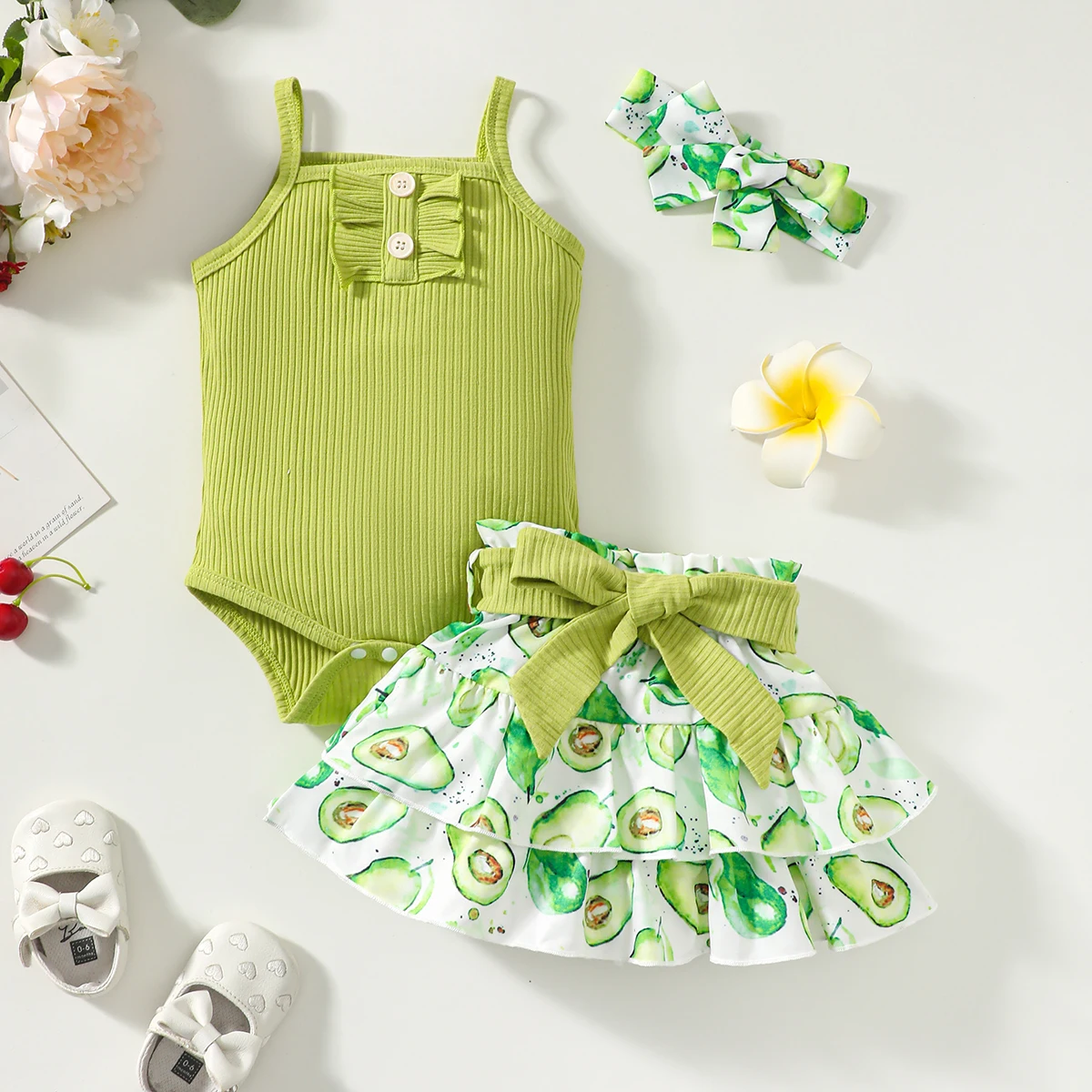 Baby Girl Floral Jumpsuit & Skirt Set 4