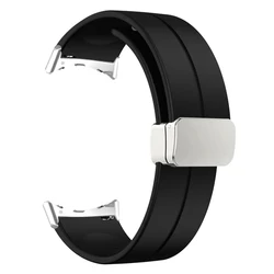 Silicone Magnetic Folding Buckle Sport Wristband Strap for Google Pixel Watch (Black-Silver)