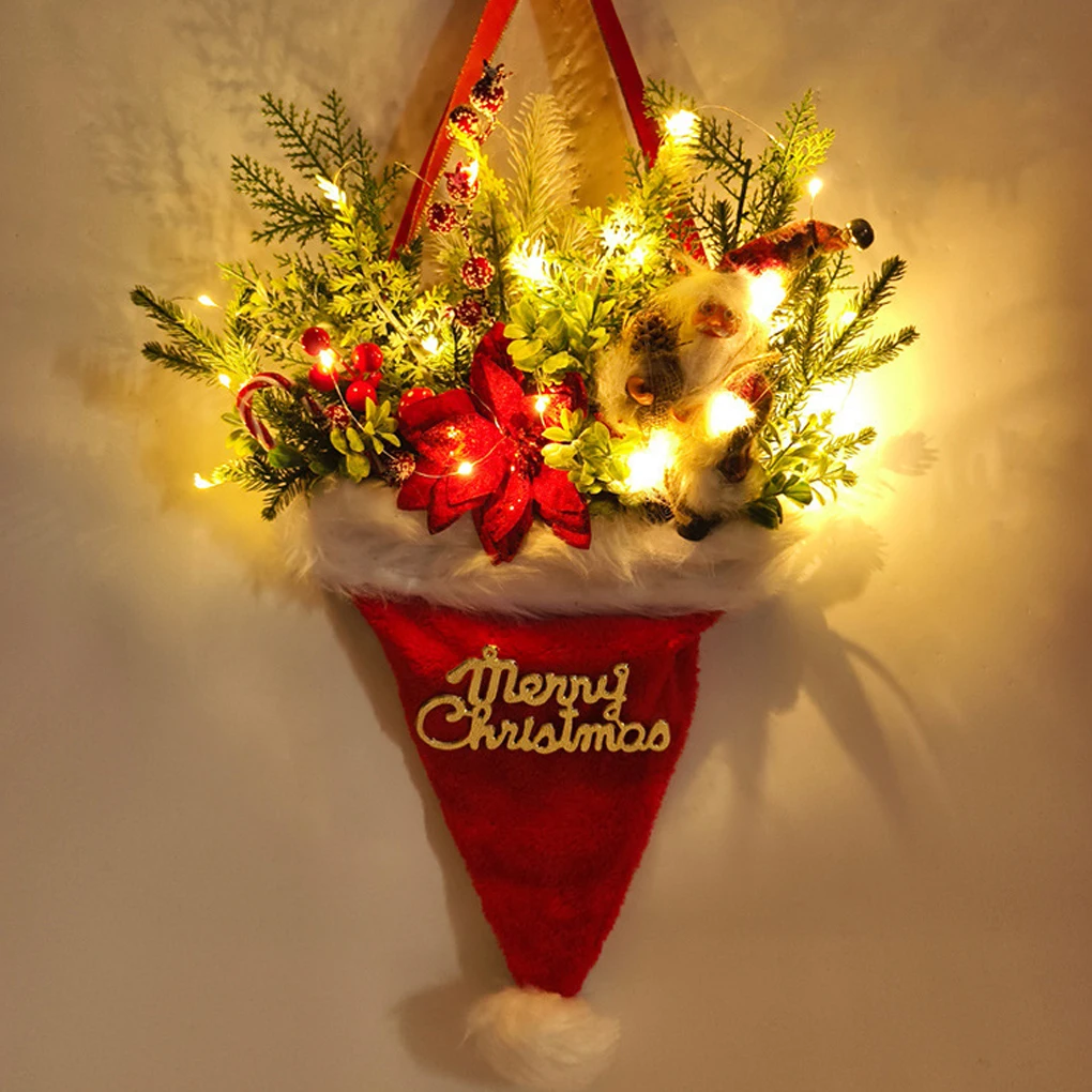 Cheerful Home Decor Santa Claus Hat Decoration Pendant With Light Berrys Christmas Hat Ornaments With Berrys