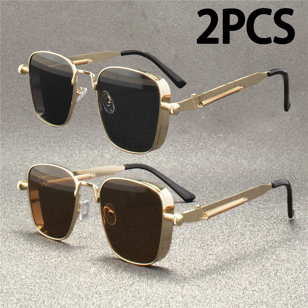 2PCS ZXWLYXGX Metall Steampunk Sonnenbrille Männer Frauen Mode Gläser Marke Designer Retro Vintage Sonnenbrille
