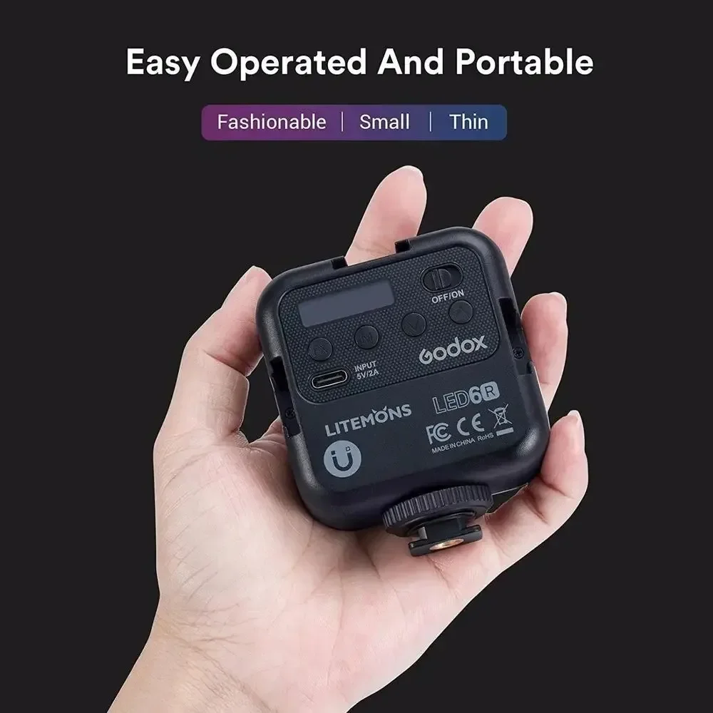 Godox LITEMONS LED6Bi Bi-color Temperature LED Video Light Rechargeable Mini Fill-in Light 3200K-6500K Dimmable Support Magnetic photography lighting kit