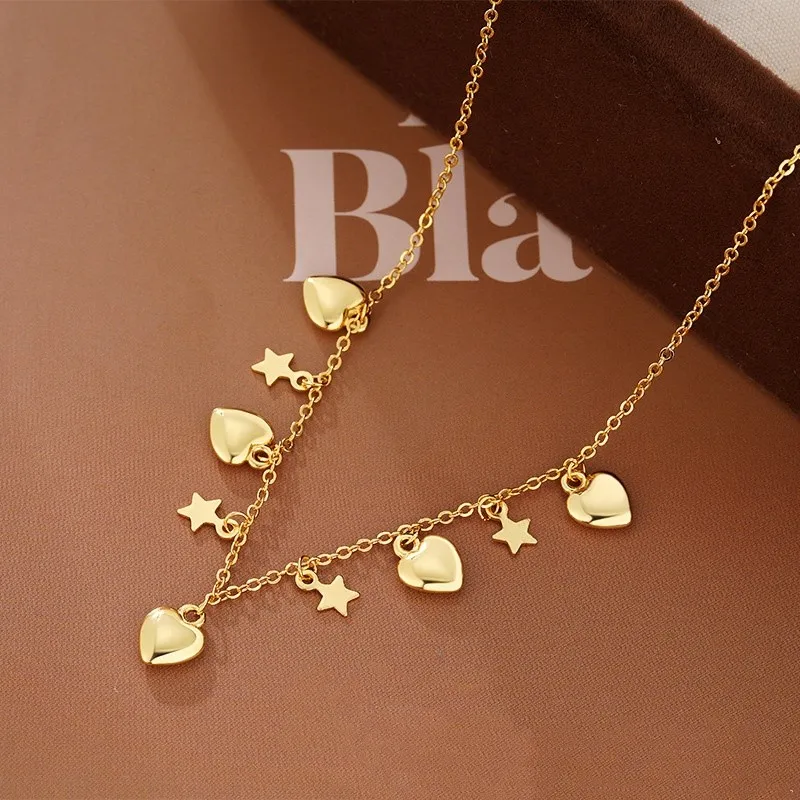New Fashion Gold Color Love Heart and Star Pendant Necklace for Women 2025 New Trend Choker Clavicle Chain Jewelry Gifts