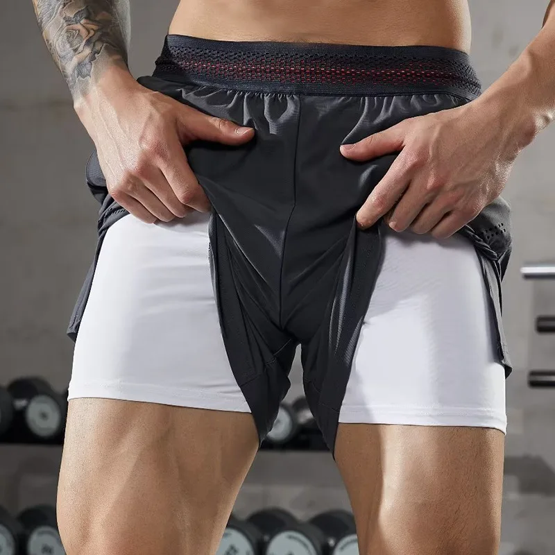 

Now Men Shorts 2 In 1 Breathable Running Shorts Sport Quick Dry Double Layer Marathon Jogger Training Shorts High Waist Shorts