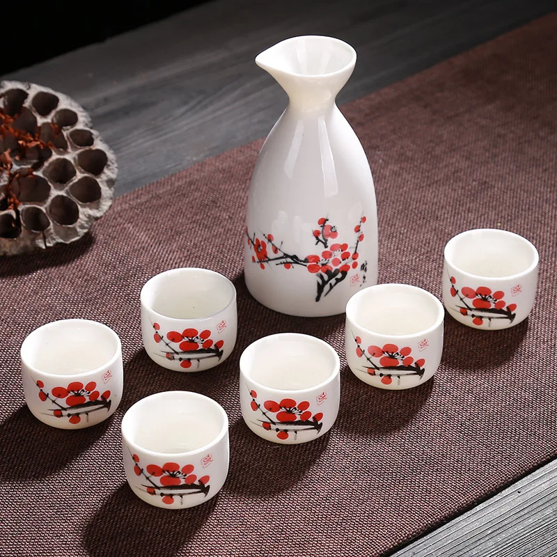 

7Pcs Japanese Style Hip FlasksVintage Ceramic Sake Pot Cups Set Home Kitchen Office Flagon Liquor Cup Drinkware Wine Set