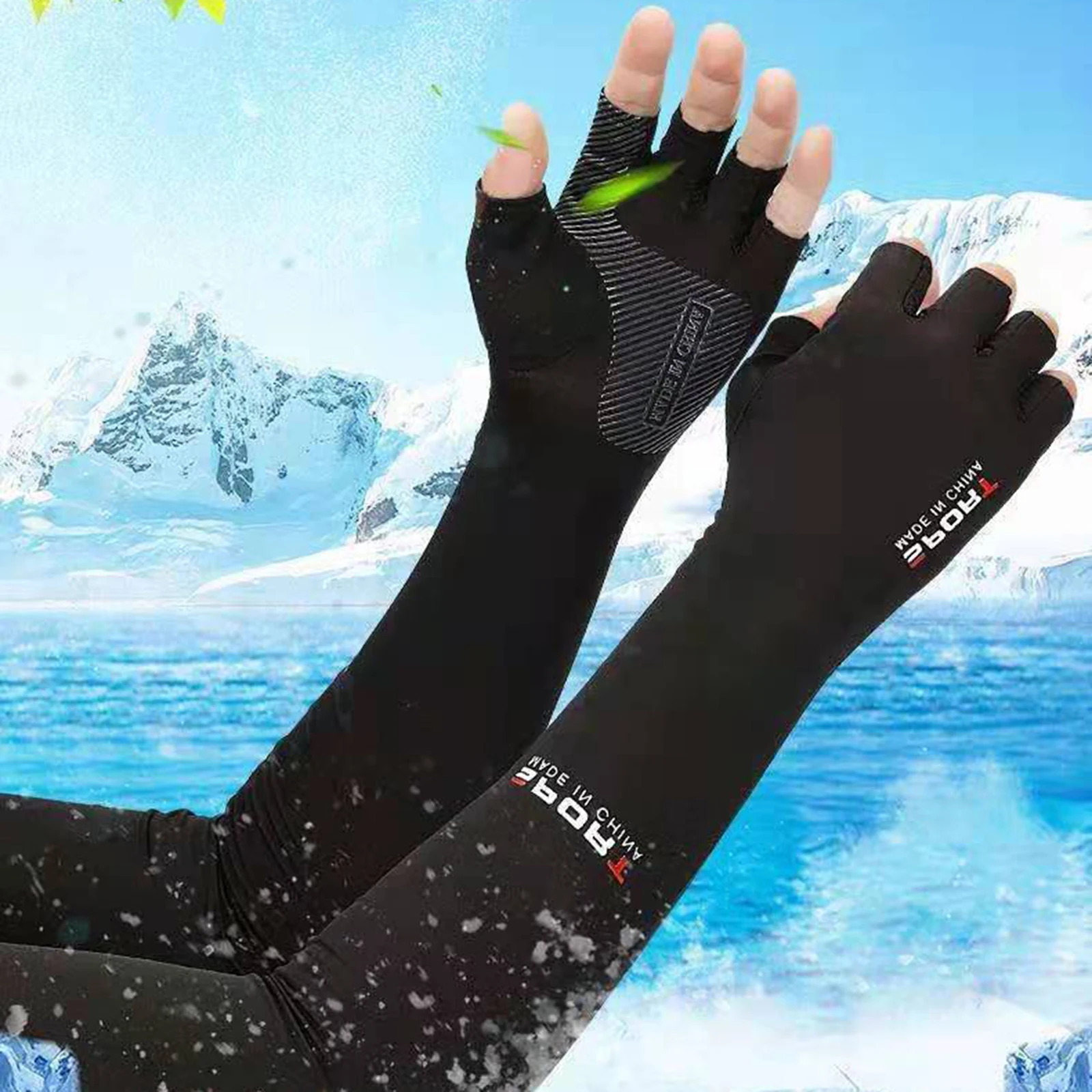 1Pair Sport Arm Sleeves Cycling Running Fishing Climbing Arm Cover Sun UV Protection Ice Cool Sleeves 5 Finger Cuff