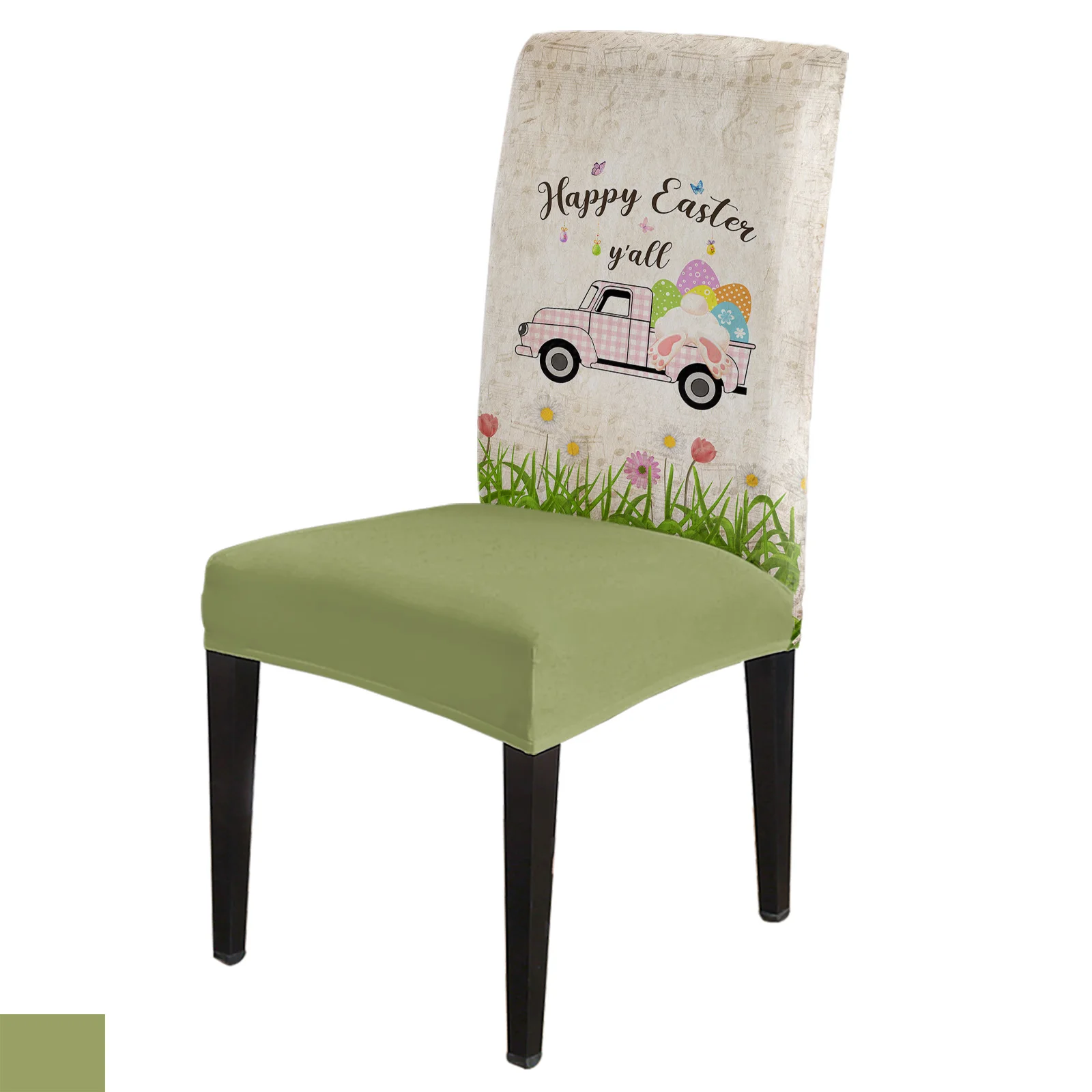 

Easter Egg Bunny Car Retro Wood Grain Chair Cover Dining Spandex Stretch Seat Covers Home Office Decor Desk Chair Case Set