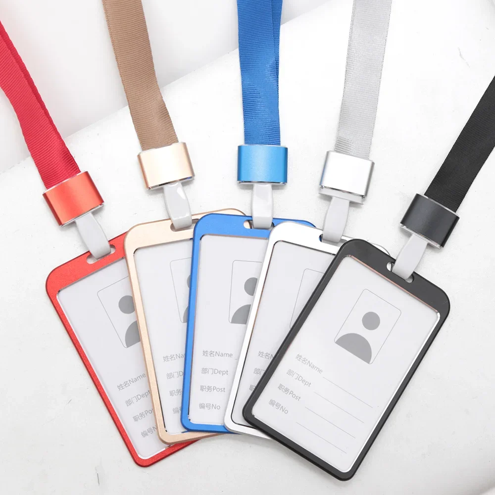 Card Holder Fashion Women Men Aluminum Alloy Work Name Card Holders Business Work ID Badge Lanyard Holder Metal Bags Case