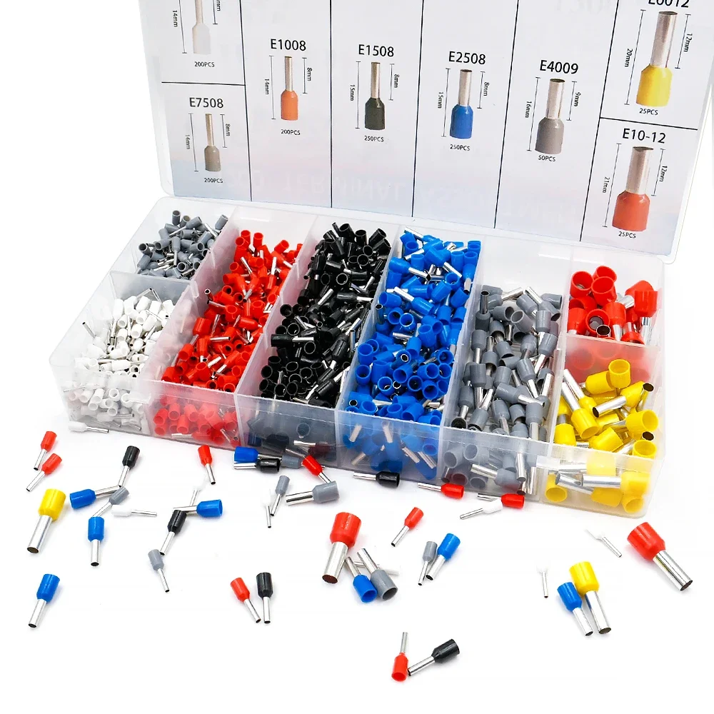 Isolados Kit Terminal Crimp Fio Fim do Cabo Pressionado Latão Grupo E1012 6012 4009 2508 1508 1008 7508 0508 1200 Pcs