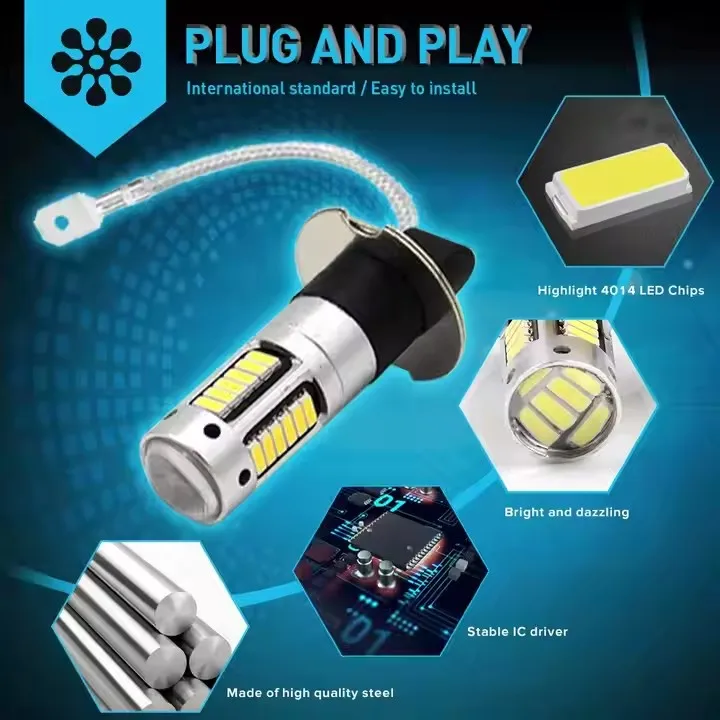 LED Fog Light 2pcs Car H3 LED Fog Lights High Power Daytime Running Light Bulbs