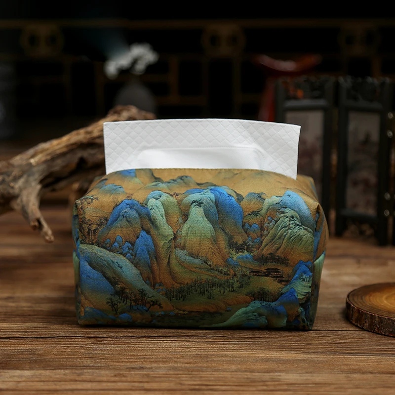 Paper Drawing Bag Tissue Box Chinese Retro Style Tissue Cover Fabric Art Drawing Box Living Room Paper Household Desktop 3