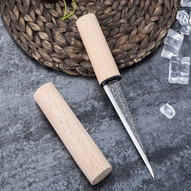 Stainless Steel Triangle Ice Cone Chipper, 3 Pronged Pick Crushers with Wood Handle, Beer Bar Tools, Kitchen Accessories