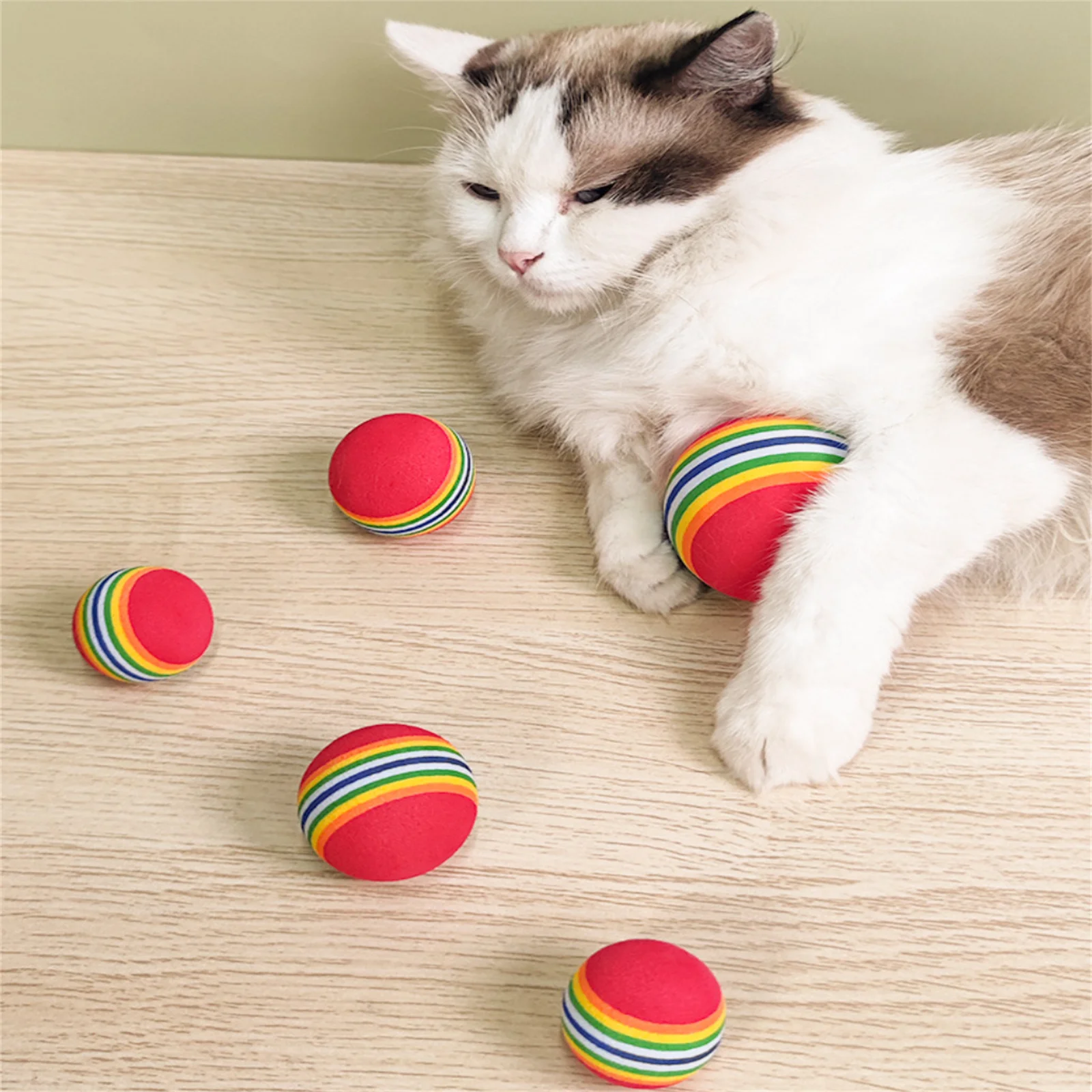 

Natural Colorful Pet Toy Balls Rainbow Foam Ball Interactive Cat Toys Chewing Rattle Scratch Training Pet Supplies