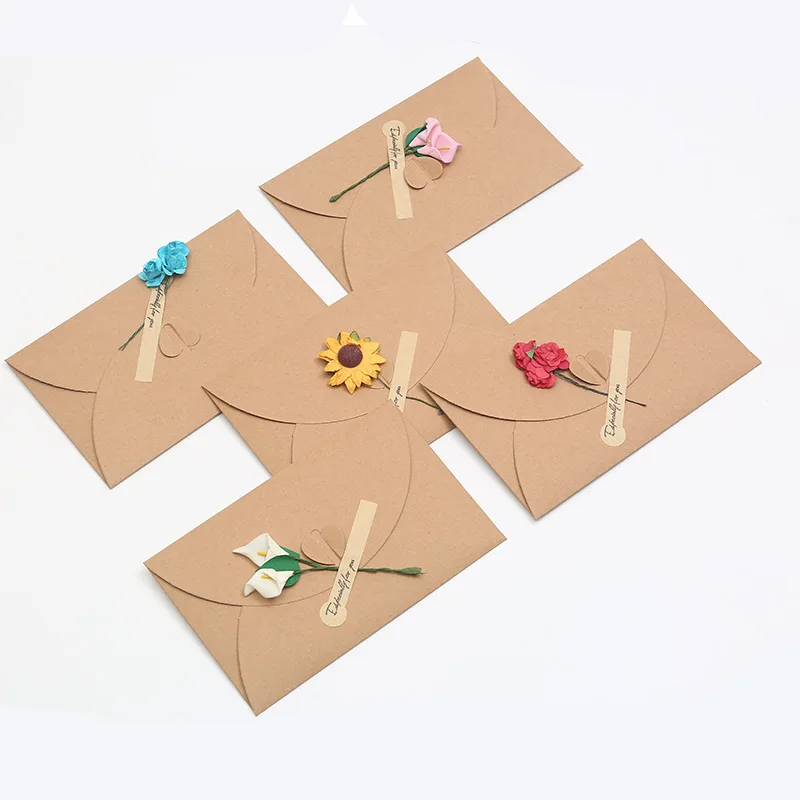

Creative Letter Envelope Set Vintage Diy Paper Flower Envelope Love Letter Literature Small Fresh Greeting Card Postcard Storage