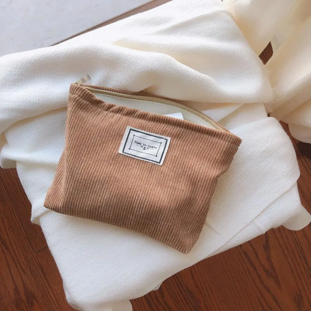 

Fashion Korean Beauty Case Solid Color Handbags Zipper Travel Makeup Bag Makeup Pouch Corduroy Cosmetic Bag Cosmetic Organizer