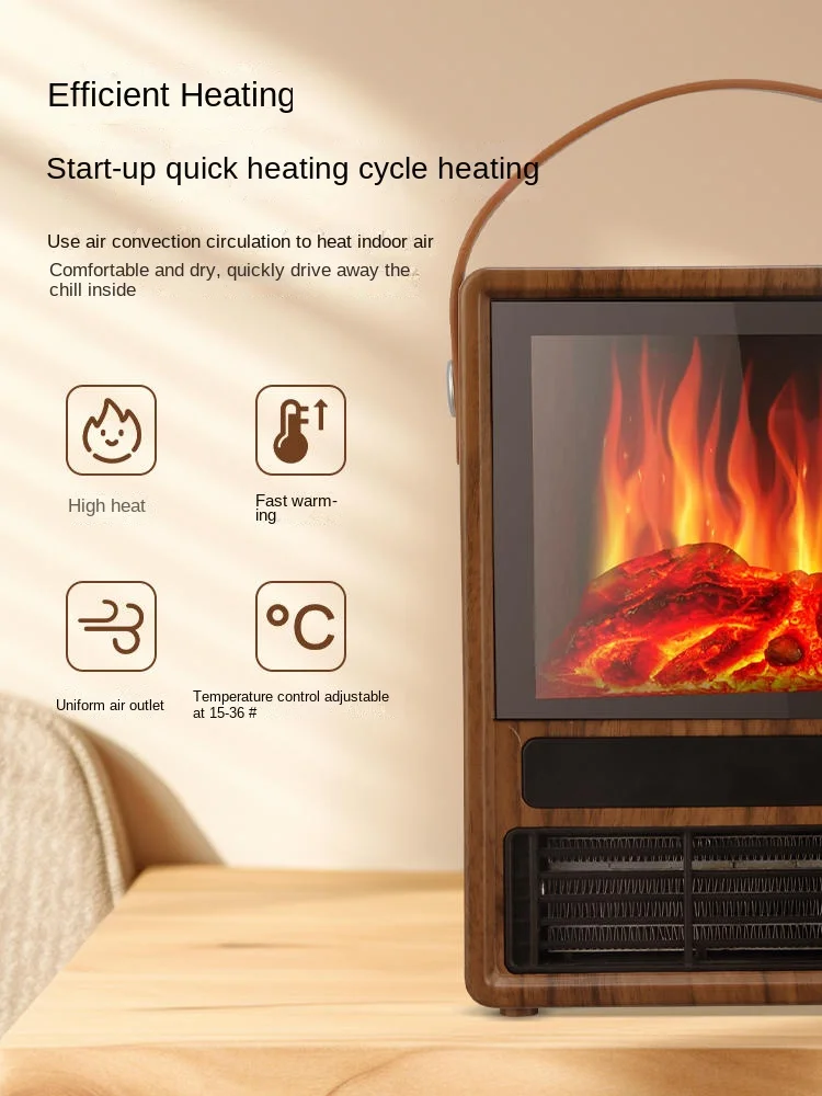 220V Rongzhi retro fireplace heater, household 3D simulation flame European style heater, fast heating and remote control heater 4