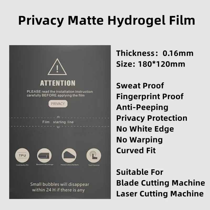50PCS HD MATTE Privacy Frosted Protection Flexible Hydrogel Film For Mobile Phone TPU Screen Protective Film For Cutting Machine