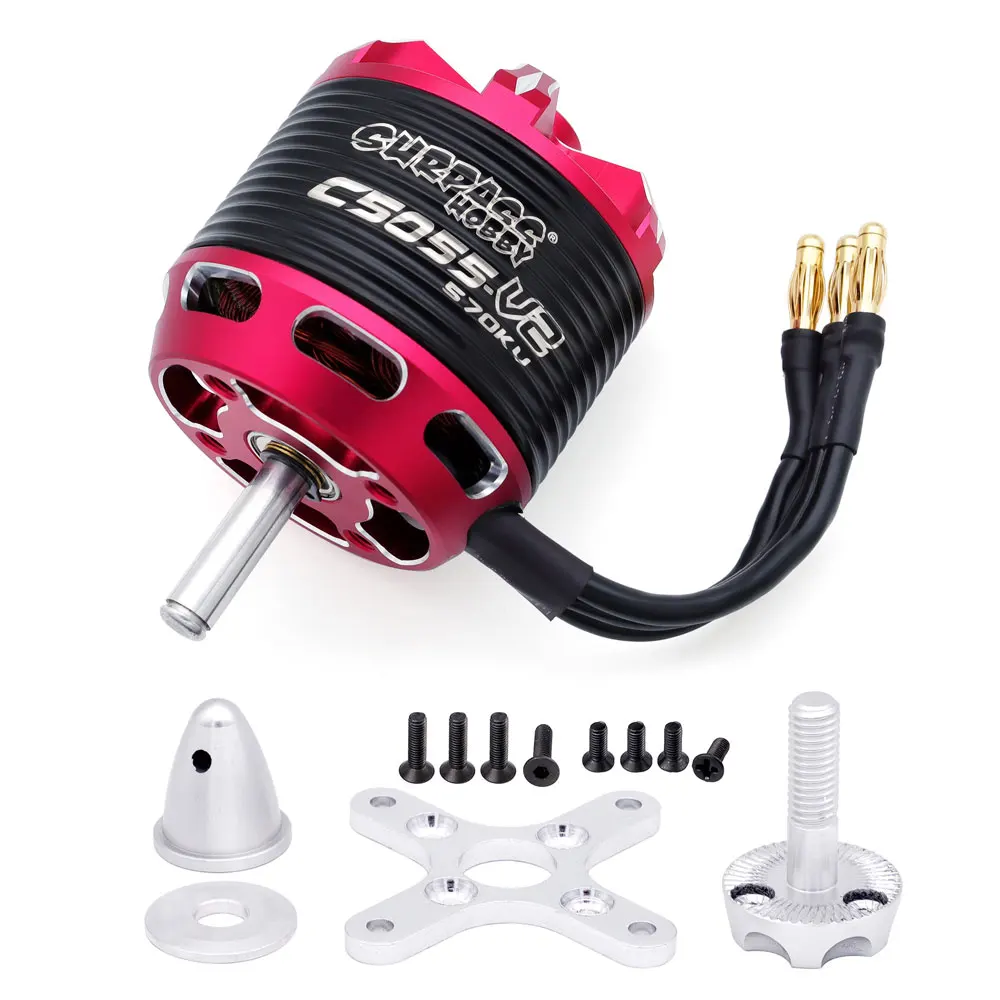 Moteur brushless RC haute performance C5045/C5055/C5065 avec câbles de sortie et connecteurs.