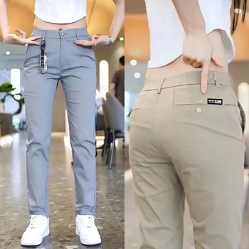 Mens Casual Pants Korea Fashion Summer Slim Fit Trousers High Quality Elastic Waist Straight Golf Sports Pants Men Clothing 1