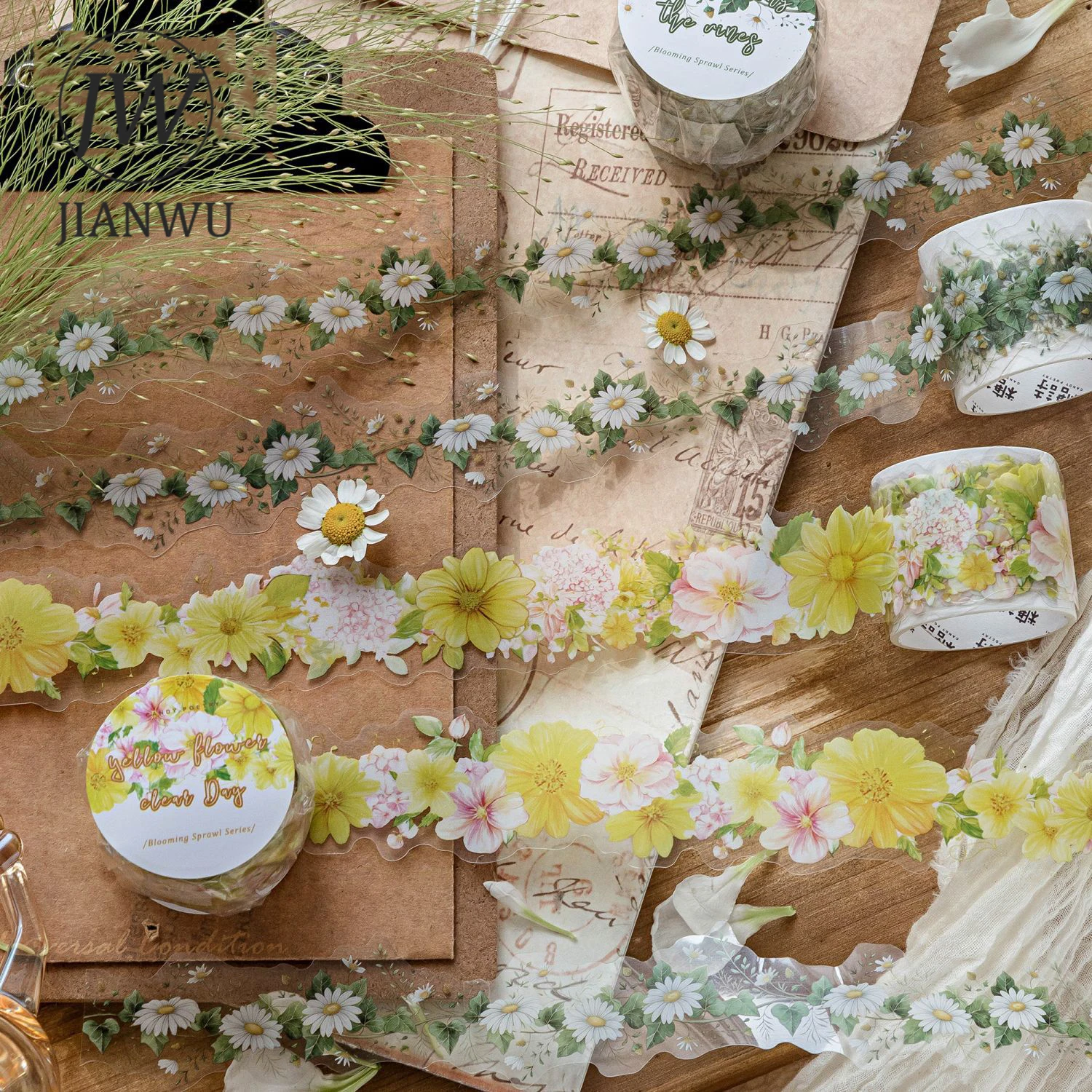 JIANWU Blooming Sprawl 시리즈 빈티지 꽃 풍경 소재 콜라주 스크랩북 PET 테이프 크리 에이 티브 DIY 저널 문구