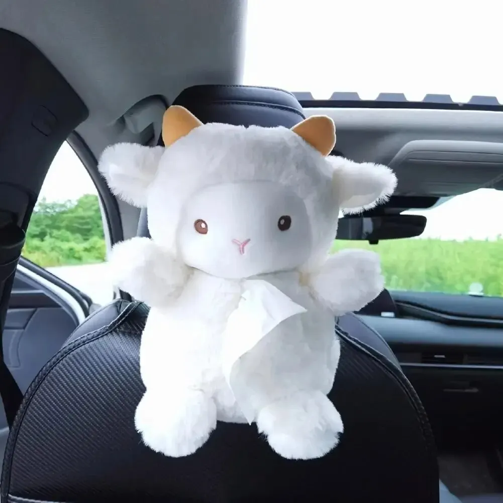 Cartoon Car Tissue Box Creative Little Sheep and Pig Car Hanging Paper Drawer Box Cute Vehicle Interior Decoration Supplies car tissue holder tissue box