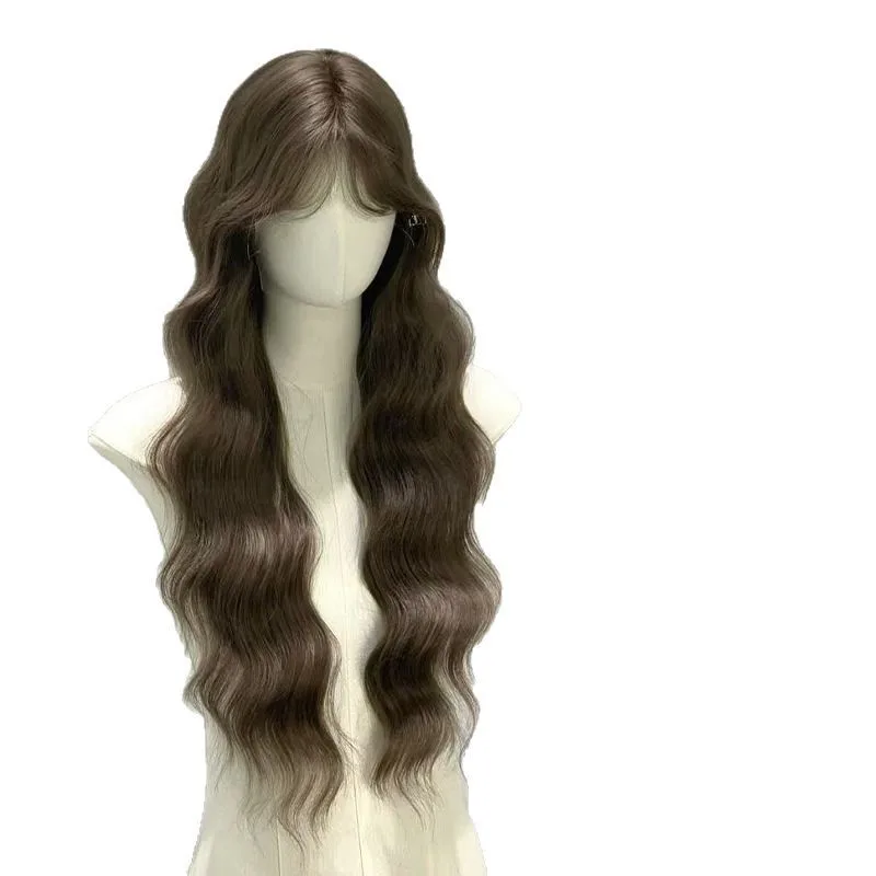Ashely Long Wavy Synthetic Hair Wigs Cool Brown Lolita Heat Resistant Fiber Hair Full Machine Wig for Women Cosplay Party Wig 가발