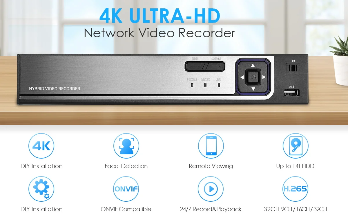 BESDER H.265AI 4K UHD Output CCTV NVR 9CH 16CH 32CH 5MP Video Surveillance Network Recorder Motion Detect P2P Face Detection DVR network video recorder